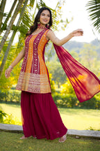 Teeya Creation Multi Color Georgette Heavy Embroidery Work Fully Stitched Palazzo Set