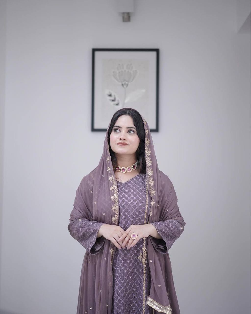 Teeya Creation Violet Color Faux Georgette Heavy Embroidery Work Fully Stitched Salwar Suit - Distacart