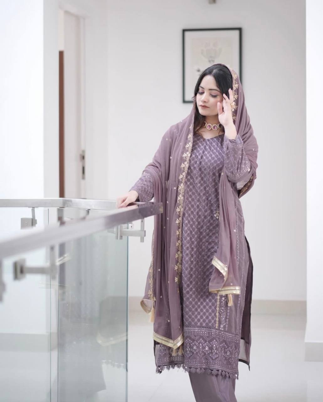 Teeya Creation Violet Color Faux Georgette Heavy Embroidery Work Fully Stitched Salwar Suit - Distacart