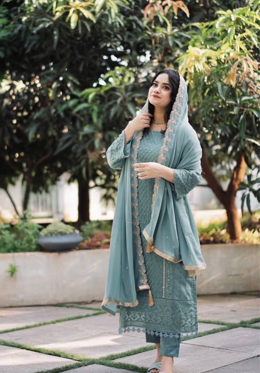 Teeya Creation Teal Color Faux Georgette Heavy Embroidery Work Fully Stitched Salwar Suit - Distacart