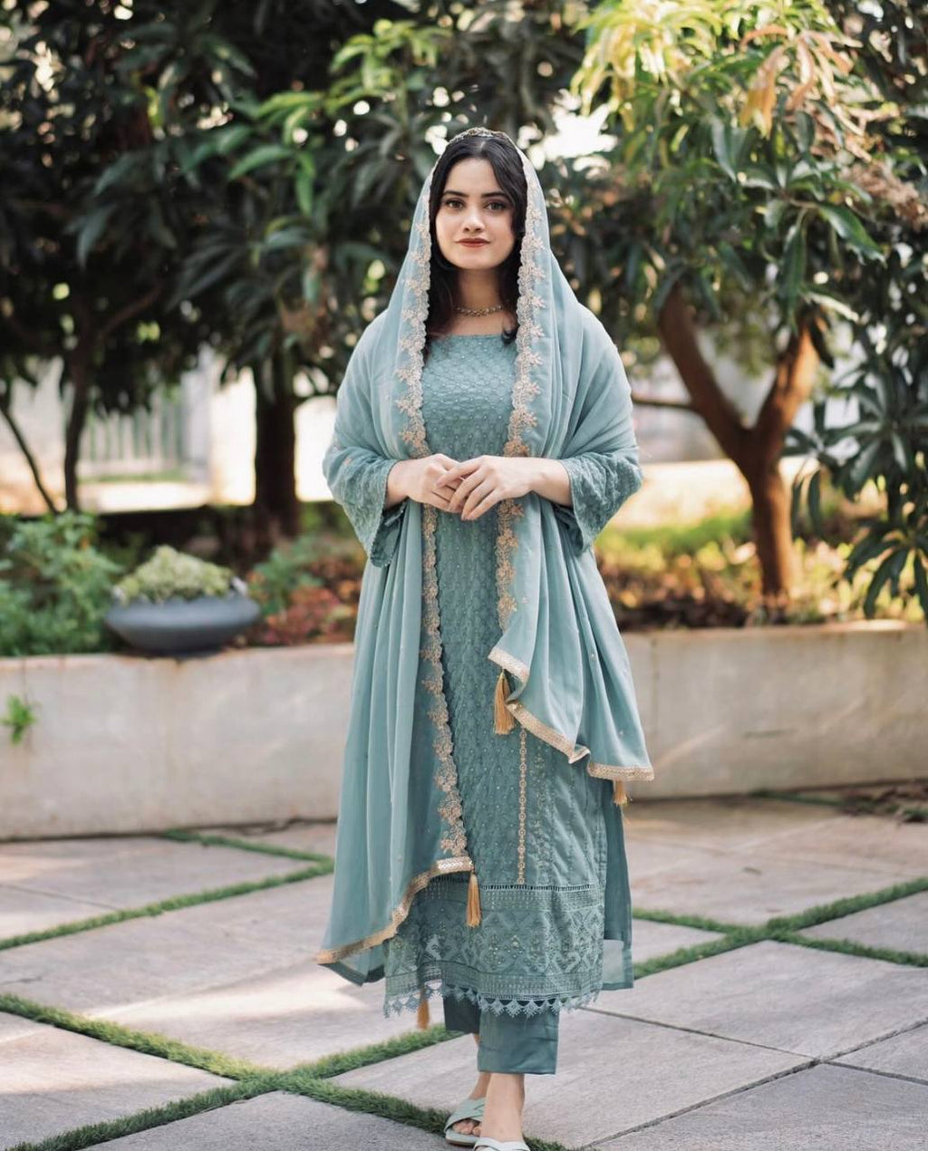 Teeya Creation Teal Color Faux Georgette Heavy Embroidery Work Fully Stitched Salwar Suit - Distacart