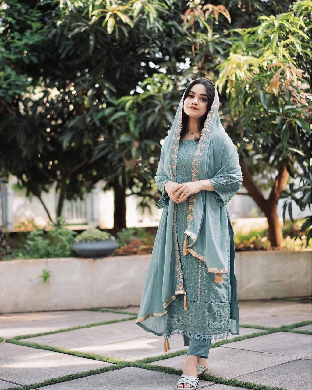 Teeya Creation Teal Color Faux Georgette Heavy Embroidery Work Fully Stitched Salwar Suit - Distacart