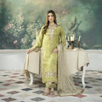 Teeya Creation Olive Color Pure Zimichhu Silk Embroidery Work Fully Stitched Palazzo Pair