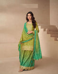 Teeya Creation Multi Color Chinnon Silk Digital Print With Embroidery Work Fully Stitched Palazzo Pair