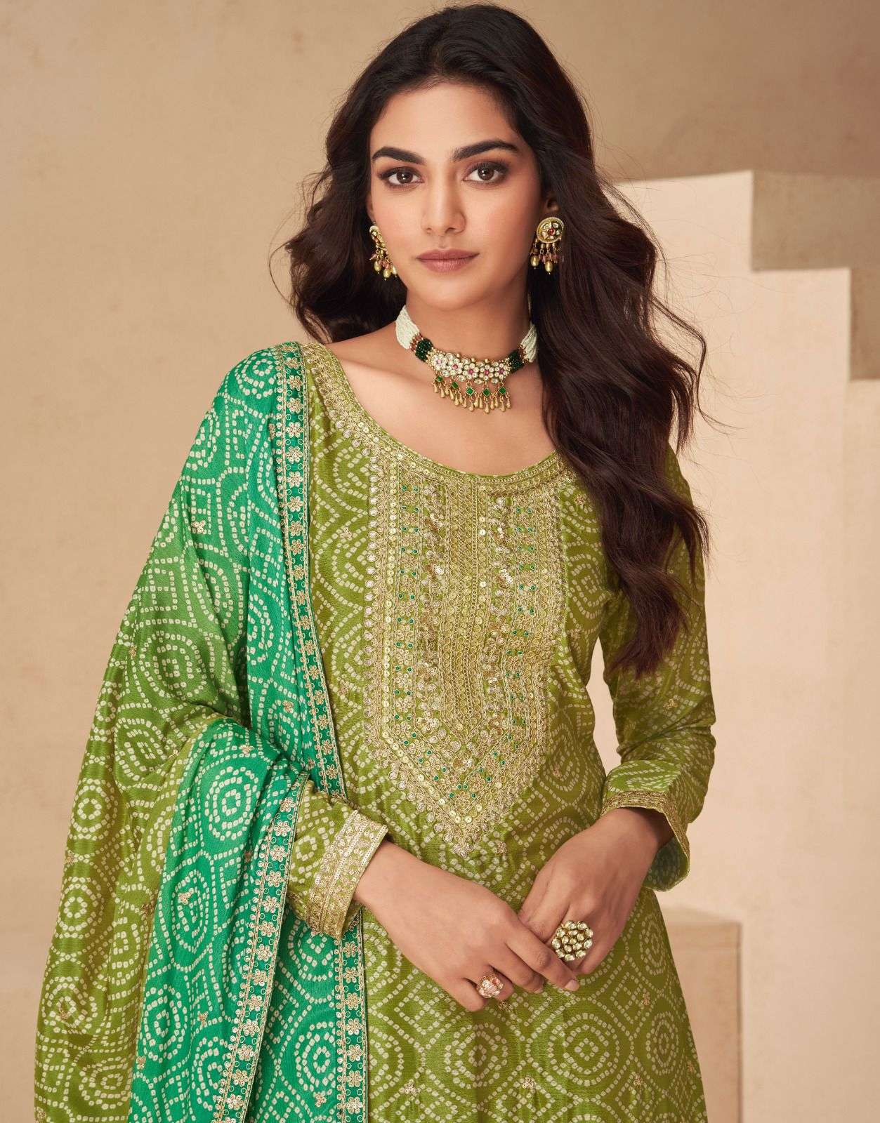 Teeya Creation Multi Color Chinnon Silk Digital Print With Embroidery Work Fully Stitched Palazzo Pair