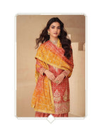 Teeya Creation Multi Color Chinnon Silk Digital Print With Embroidery Work Fully Stitched Palazzo Pair