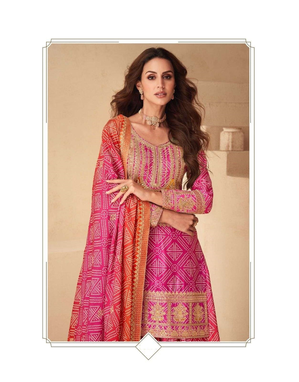 Teeya Creation Multi Color Chinnon Silk Digital Print With Embroidery Work Fully Stitched Palazzo Pair