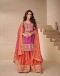 Teeya Creation Multi Color Chinnon Silk Digital Print With Embroidery Work Fully Stitched Palazzo Pair