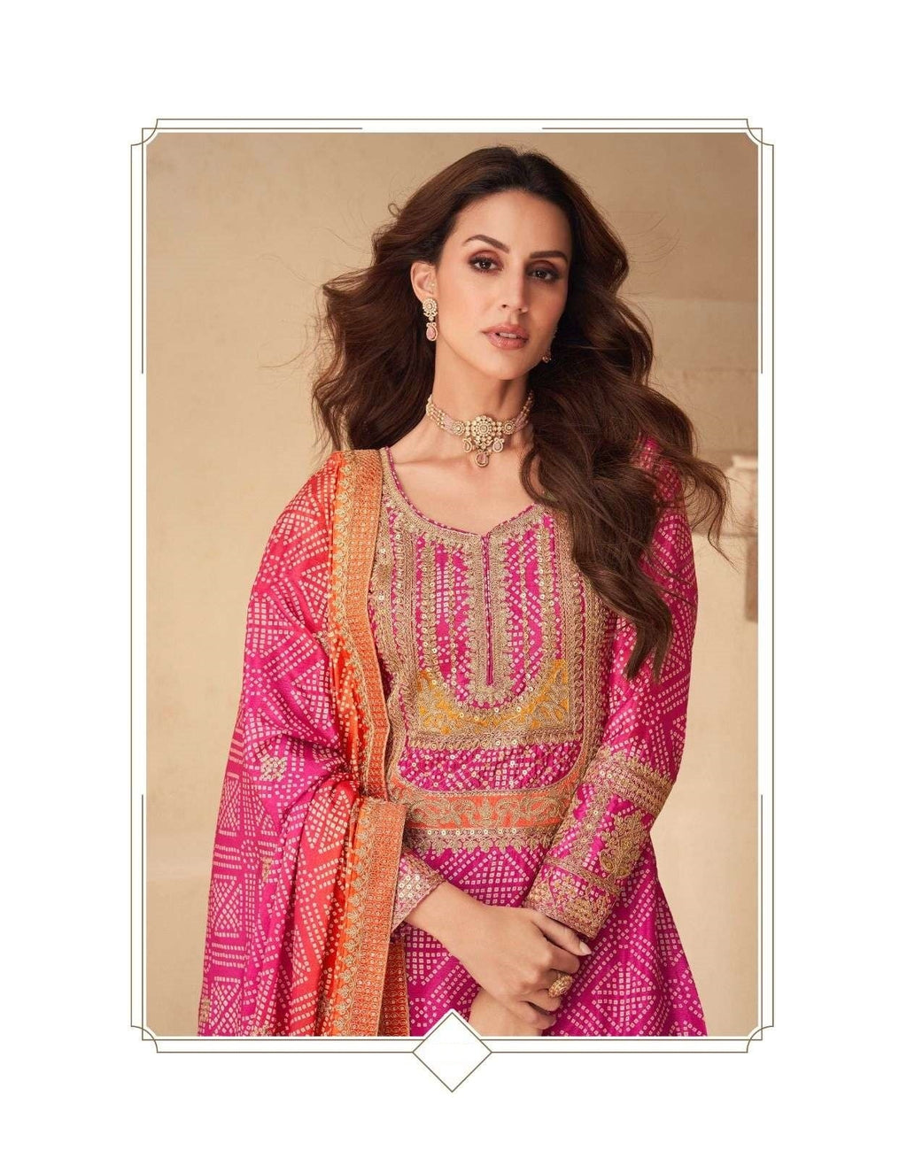 Teeya Creation Multi Color Chinnon Silk Digital Print With Embroidery Work Fully Stitched Palazzo Pair