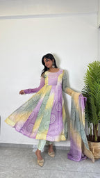 Teeya Creation Multi Color Soft Organza Silk Digital Printed Fully Stitched Gown