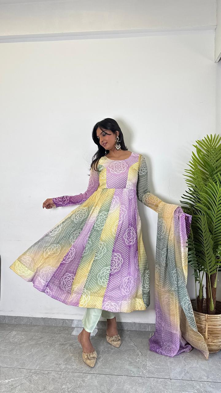 Teeya Creation Multi Color Soft Organza Silk Digital Printed Fully Stitched Gown