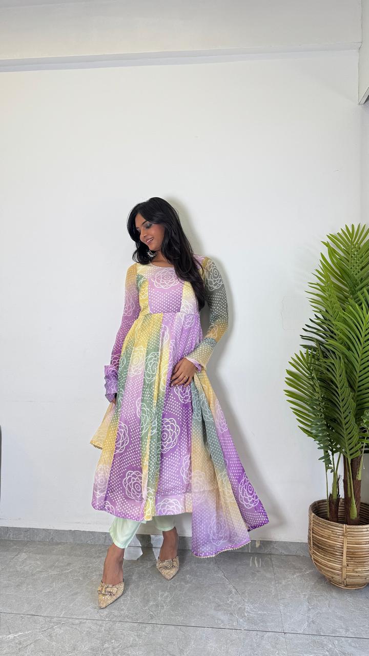 Teeya Creation Multi Color Soft Organza Silk Digital Printed Fully Stitched Gown