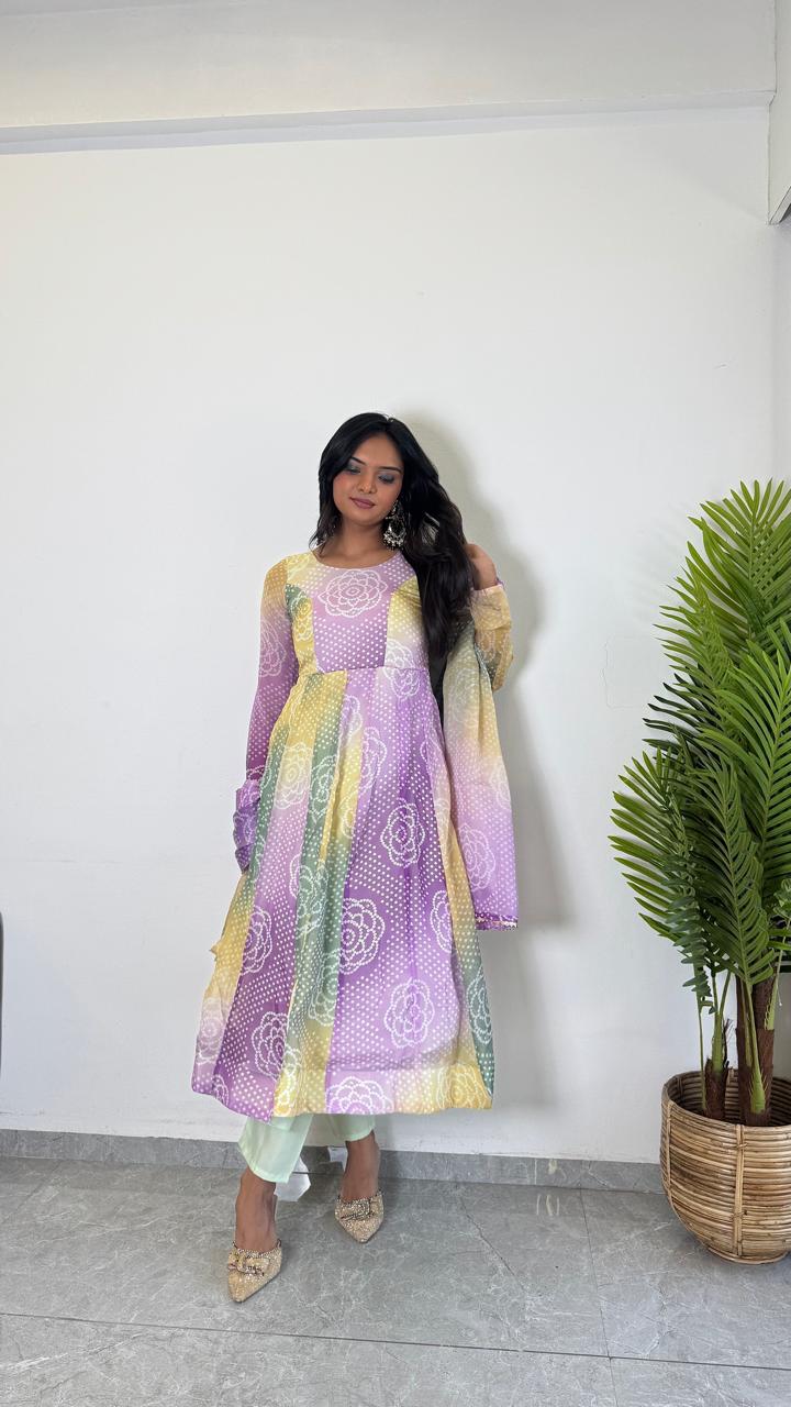 Teeya Creation Multi Color Soft Organza Silk Digital Printed Fully Stitched Gown