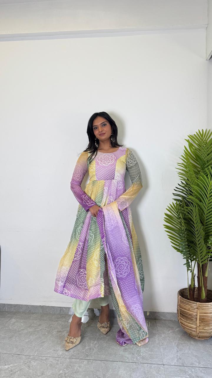 Teeya Creation Multi Color Soft Organza Silk Digital Printed Fully Stitched Gown