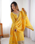 Teeya Creation Yellow Color Chinnon Silk Heavy Embroidery Work Fully Stitched Salwar Suit - Distacart