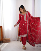 Teeya Creation Red Color Chinnon Silk Heavy Embroidery Work Fully Stitched Salwar Suit - Distacart