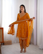 Teeya Creation Mustard Color Faux Georgette Heavy Embroidery Work Fully Stitched Salwar Suit - Distacart