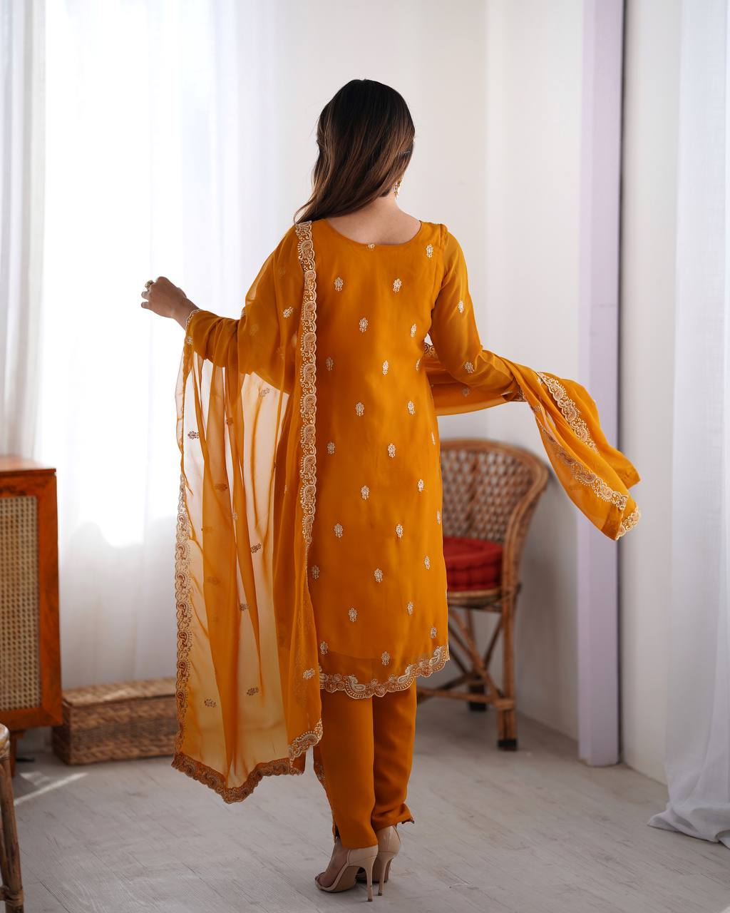 Teeya Creation Mustard Color Faux Georgette Heavy Embroidery Work Fully Stitched Salwar Suit - Distacart