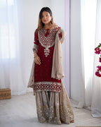 Teeya Creation Red Color Faux Georgette Embroidery Work Fully Stitched Salwar Suit - Distacart