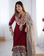Teeya Creation Red Color Faux Georgette Embroidery Work Fully Stitched Salwar Suit - Distacart