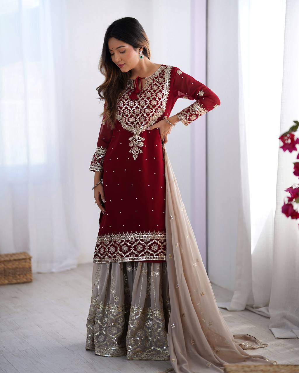 Teeya Creation Red Color Faux Georgette Embroidery Work Fully Stitched Salwar Suit - Distacart