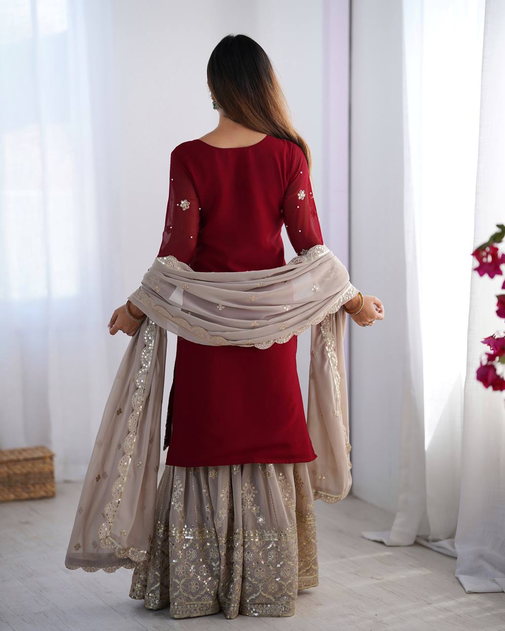 Teeya Creation Red Color Faux Georgette Embroidery Work Fully Stitched Salwar Suit - Distacart