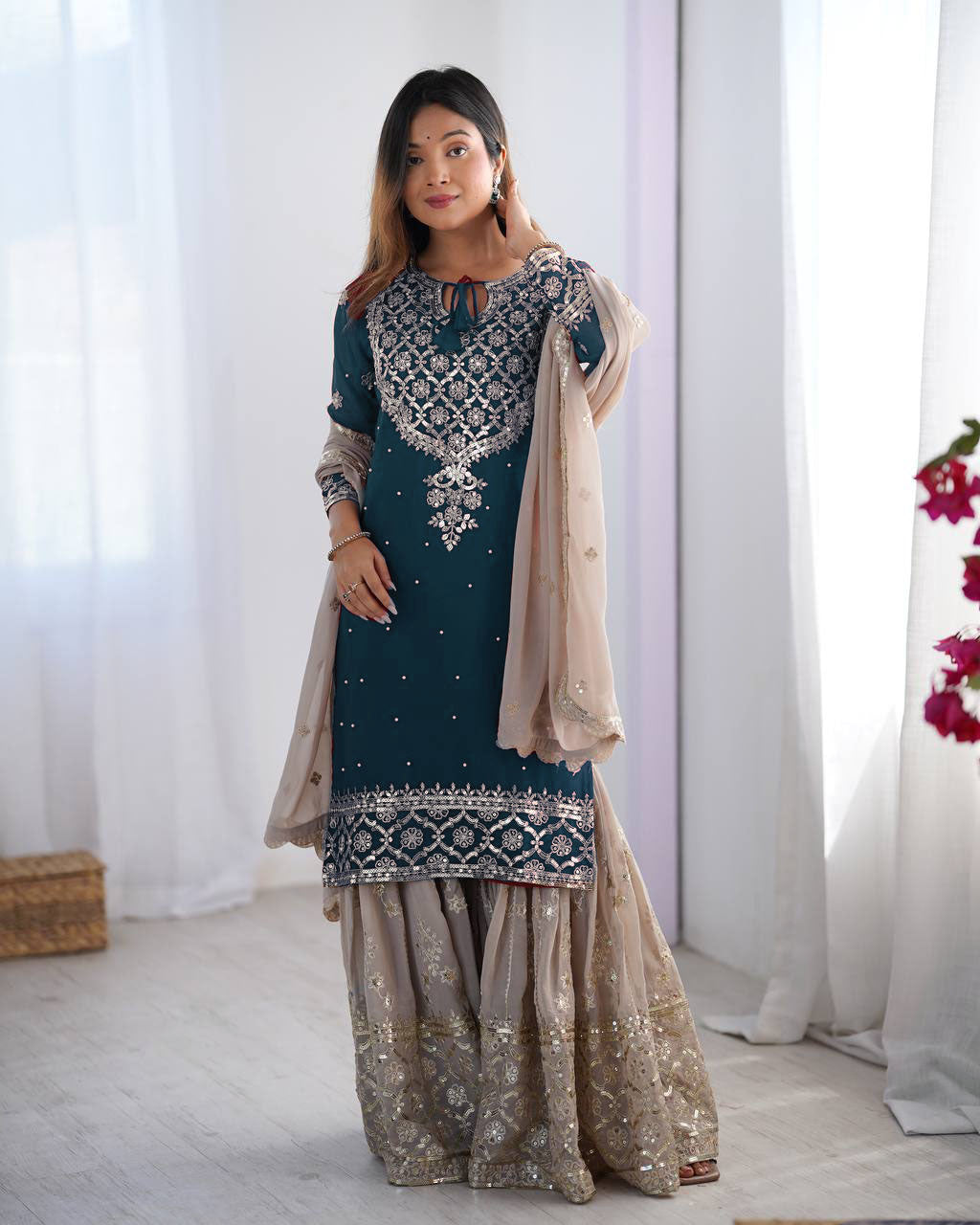 Teeya Creation Teal Color Faux Georgette Embroidery Work Fully Stitched Salwar Suit - Distacart