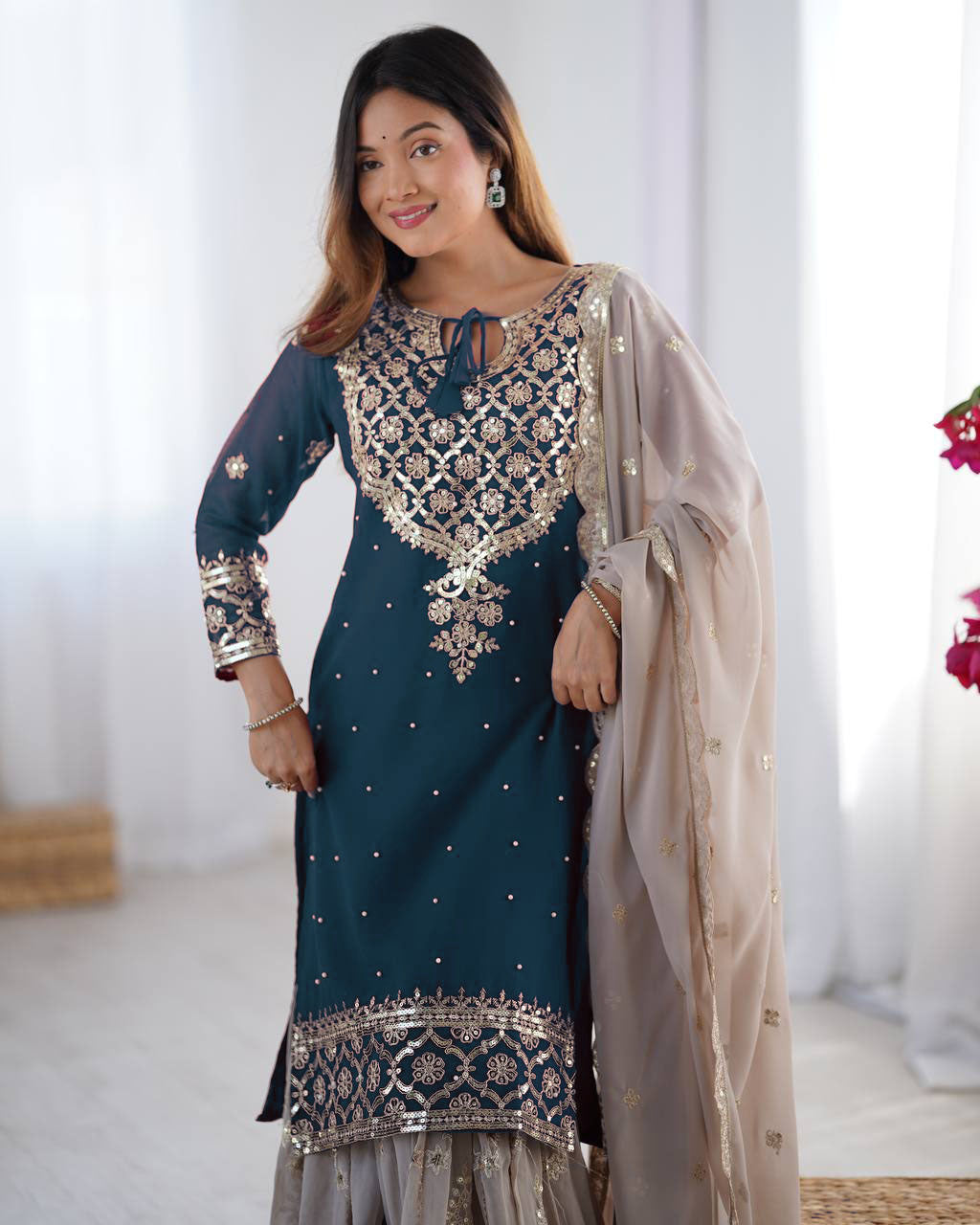 Teeya Creation Teal Color Faux Georgette Embroidery Work Fully Stitched Salwar Suit - Distacart