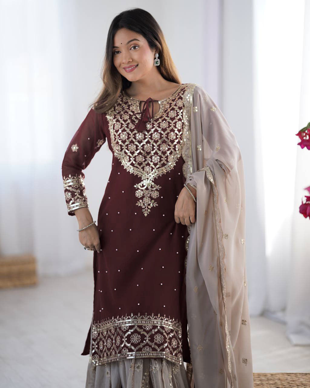 Teeya Creation Maroon Color Faux Georgette Embroidery Work Fully Stitched Salwar Suit - Distacart