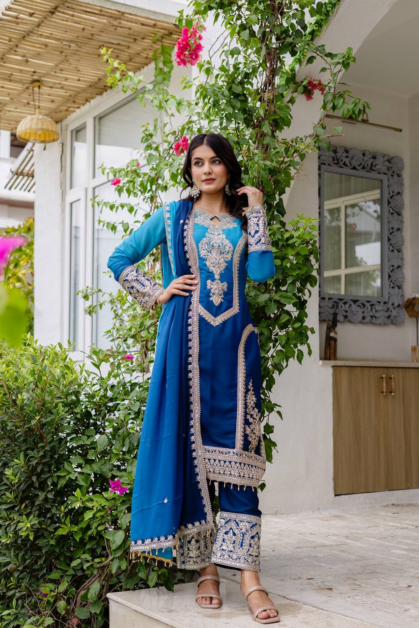 Teeya Creation Multi Color Star Georgette Embroidery Work Fully Stitched Salwar Suit - Distacart