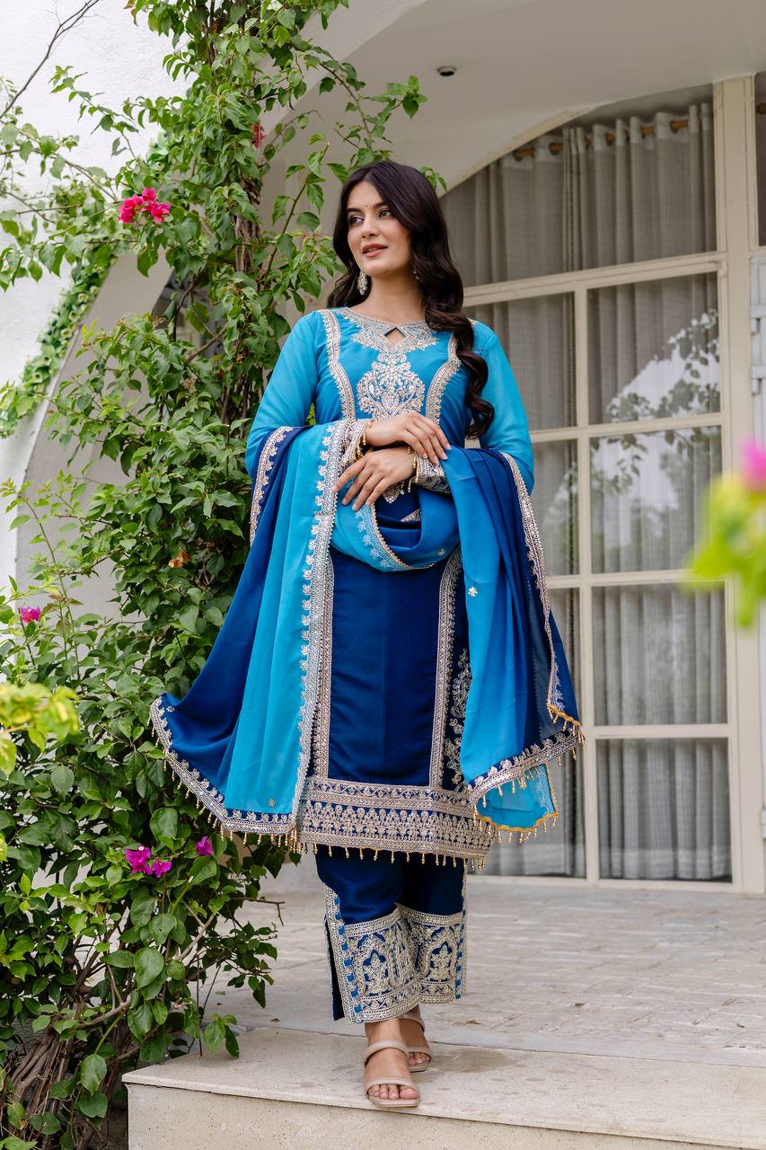Teeya Creation Multi Color Star Georgette Embroidery Work Fully Stitched Salwar Suit - Distacart