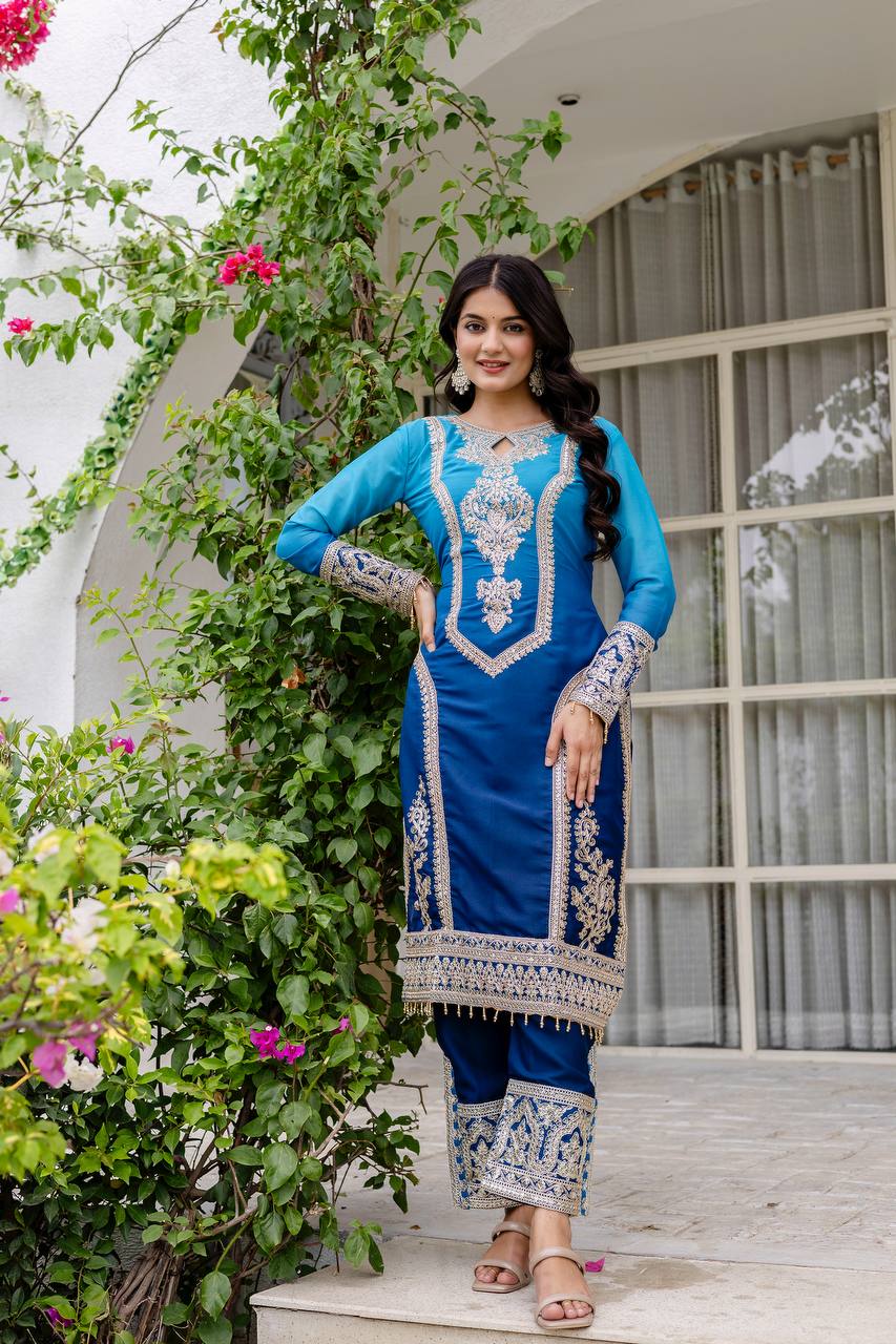 Teeya Creation Multi Color Star Georgette Embroidery Work Fully Stitched Salwar Suit - Distacart
