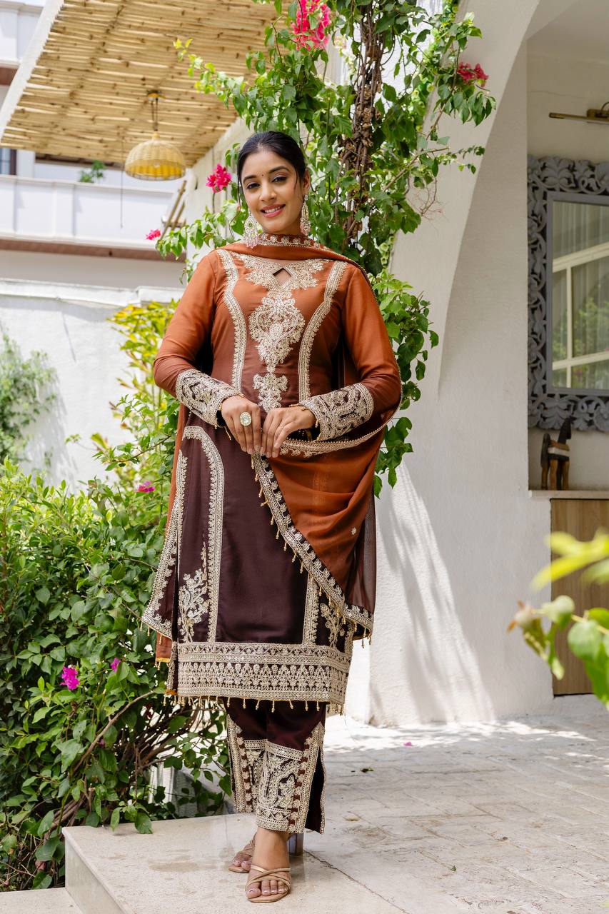 Teeya Creation Multi Color Star Georgette Embroidery Work Fully Stitched Salwar Suit - Distacart