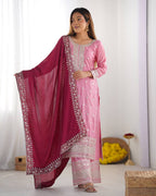 Teeya Creation Baby Pink Color Chinnon Silk Embroidery Work Fully Stitched Salwar Suit - Distacart