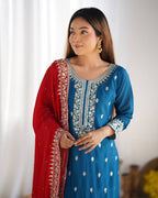 Teeya Creation Blue Color Chinnon Silk Embroidery Work Fully Stitched Salwar Suit - Distacart