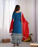 Teeya Creation Blue Color Chinnon Silk Embroidery Work Fully Stitched Salwar Suit - Distacart