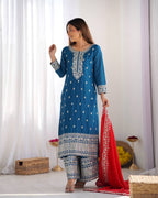Teeya Creation Blue Color Chinnon Silk Embroidery Work Fully Stitched Salwar Suit - Distacart