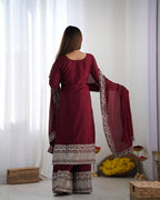 Teeya Creation Maroon Color Chinnon Silk Embroidery Work Fully Stitched Salwar Suit - Distacart