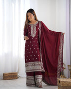 Teeya Creation Maroon Color Chinnon Silk Embroidery Work Fully Stitched Salwar Suit - Distacart