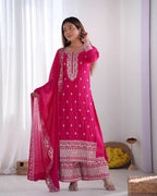 Teeya Creation Rani Color Chinnon Silk Embroidery Work Fully Stitched Salwar Suit - Distacart