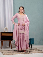 Teeya Creation Baby Pink Color Chinnon Silk Embroidery Work Fully Stitched Salwar Suit - Distacart