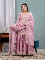 Teeya Creation Baby Pink Color Chinnon Silk Embroidery Work Fully Stitched Salwar Suit - Distacart