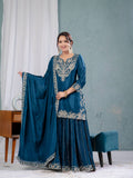 Teeya Creation Blue Color Chinnon Silk Embroidery Work Fully Stitched Salwar Suit - Distacart