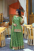 Teeya Creation Green Color Chinnon Silk Embroidery Work Fully Stitched Salwar Suit - Distacart