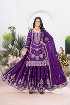 Teeya Creation Purple Color Chinnon Silk Embroidery Work Fully Stitched Salwar Suit