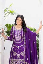 Teeya Creation Purple Color Chinnon Silk Embroidery Work Fully Stitched Salwar Suit