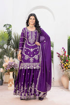 Teeya Creation Purple Color Chinnon Silk Embroidery Work Fully Stitched Salwar Suit
