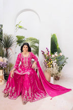 Teeya Creation Rani Color Chinnon Silk Embroidery Work Fully Stitched Salwar Suit