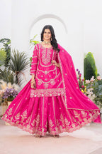 Teeya Creation Rani Color Chinnon Silk Embroidery Work Fully Stitched Salwar Suit