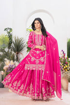 Teeya Creation Rani Color Chinnon Silk Embroidery Work Fully Stitched Salwar Suit